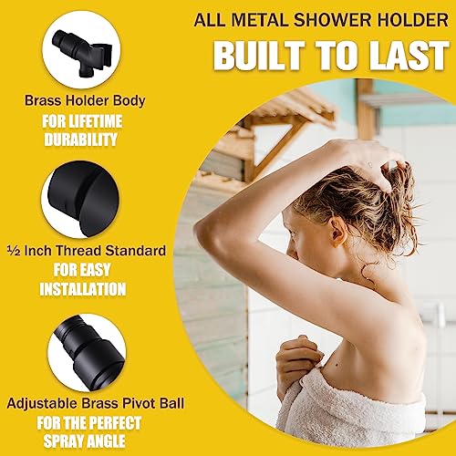 All Metal Handheld Shower Head Holder, Adjustable Wand Holder with Universal Arm Mount and Brass Pivot Ball - color: Brass - Brushed Nickel