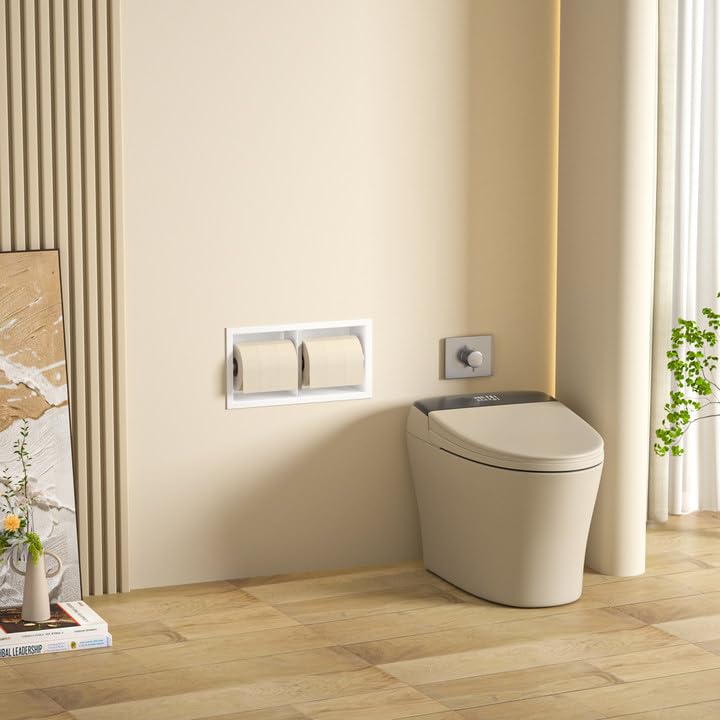 Dual Roll Toilet Paper Holder, Recessed Toilet Tissue Holder | for Bathroom Remodeling, 304 Stainless Steel Horizontal Toilet Paper Niche (Matte White) - color: Matte White