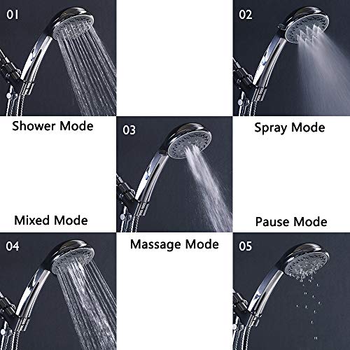 Shower Head with Handheld, Long Hose 4.9 Ft, 5 Spray Modes | High-Pressure Shower Wand, Detachable Sprayer Attachment for Bathing, Bathroom Cleaning & Pet Washing, Easy Install