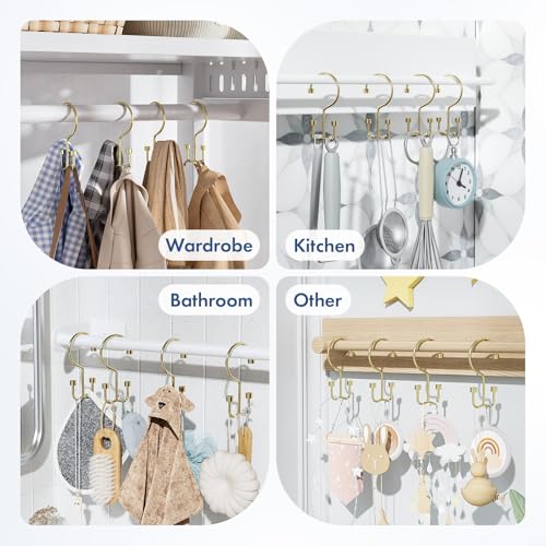 Bathway Shower Curtain Hooks Gold Shower Curtain Rings, 12 Pcs Metal Double Hooks Rings Rust Proof for Bathroom Shower Curtain Rod - color: Gold, style: Modern