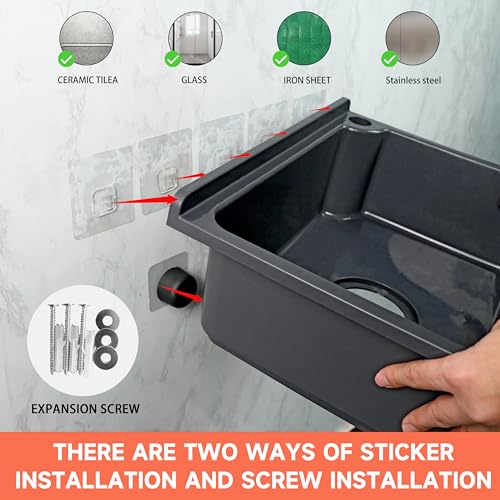 Freestanding Single Bowl Utility Sink, Kitchen Wall-Mounted Sink 16.9 x 12.8 Inch laundry tub With 1.26 faucet hole Plastic Sinks for Home Restaurant Dorm Garage Bathroom,Laundry slop sink (grey) - color: Gray
