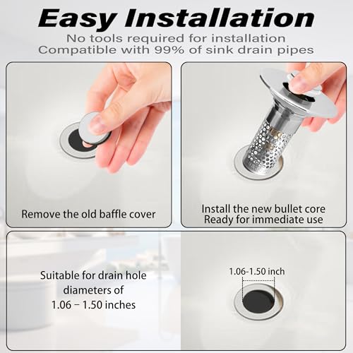 2 Pack Universal Bathroom Sink Drain Pop-Up Stopper, Bathroom Sink Stopper 1.06"-1.50" for Bathroom Sink Stainless Steel Floor Drain Strainer, Standard Universal Drain Strainer