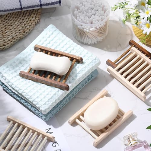 Rtteri 80 Pieces Bamboo Wood Soap Dish Tray Bathroom Wooden Soap Holder Handmade Bathtub Shower Dish Accessories for Home Bathroom Kitchen Sponge Scrubber