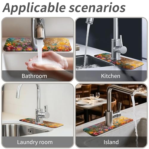 Faucet Fast Absorbent Pad - Dreamy Flower Garden , Suitable For Kitchen, Bathroom, Island And Other Scenes - color: Dreamy Flower Garden
