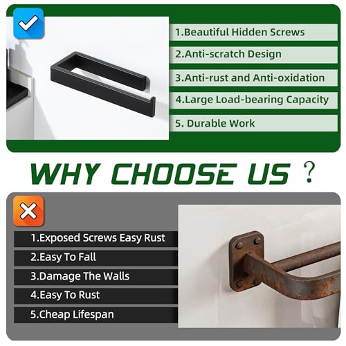 Alise Hand Towel Holder for Bathroom Wall Mounted,Matte Black | SUS304 Stainless Steel, Full Square, Towel Hanger Towel Bar Towel Rack for Bathroom Walls,Lavatory,Kitchen