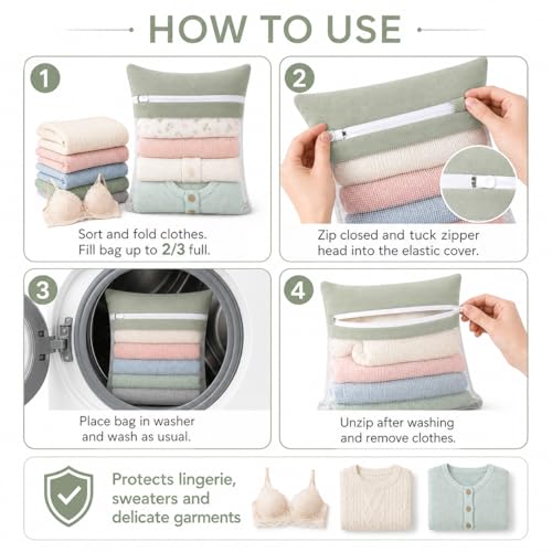 Green 5-piece set in bags, durable cotton mesh laundry bags, sturdy zipper, breathable mesh, delicate laundry bags, suitable for underwear, clothes, pants, and socks - color: Green
