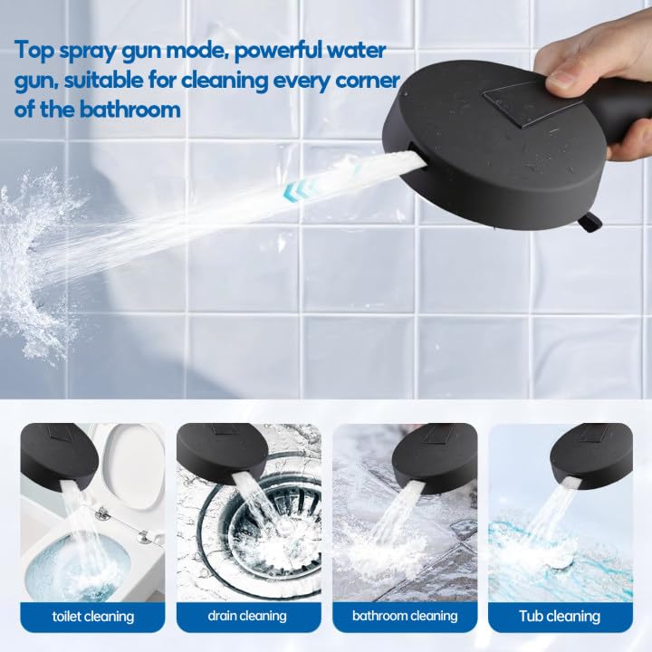 Black Shower Head with Handheld Spray Combo 2 in 1 Rainfall High Pressure with 59" Rotatable Stainless Steel Hose 9 Spray Modes Detachable - color: Black