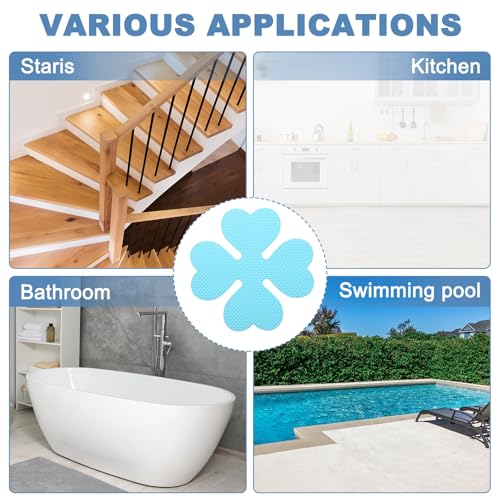 PATIKIL 12 Pcs Non Slip Bathtub Stickers, Anti Slip Shower Stickers with Scraper Bathroom Shower Floor Decals Four Leaf Shape Cute Treads Tubs, Blue - color: Blue
