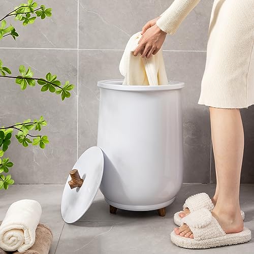 Tangkula Towel Warmer Bucket, 23L Large Luxury Bucket-Style Towel Warmer w/Fragrant Disc Holder, ETL Certified Bath Heater w/3-Level Heating, 20/40/60/90 Min Timer & Auto Shut Off (handle, 23L, White) - color: White
