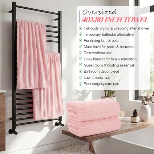 4 Pcs Extra Large Bath Towel 40x80'',Pink - color: Pink