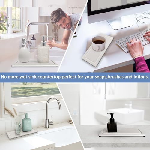 2 PCS Water Absorbing Stone Trays for Bathroom Sink Fast Drying Coasters | 11" X 4.7", Vanity Tray, Diatomaceous Earth Mat, Hand Soap Holder with Anti-Skid Feet, Kitchen Counter, Sink Caddy Organizer - color: 11" X 4.7" White