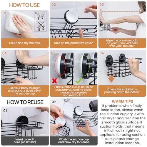 Suction Cup Shower Caddy, Bathroom Shelf With Hook & Soap Holder | Black Shower Caddies, Soap Holder, No Drill Bathroom Caddy, Heavy Duty Shower Organizer, Removable Bathroom Shelf - color: 1 X Black