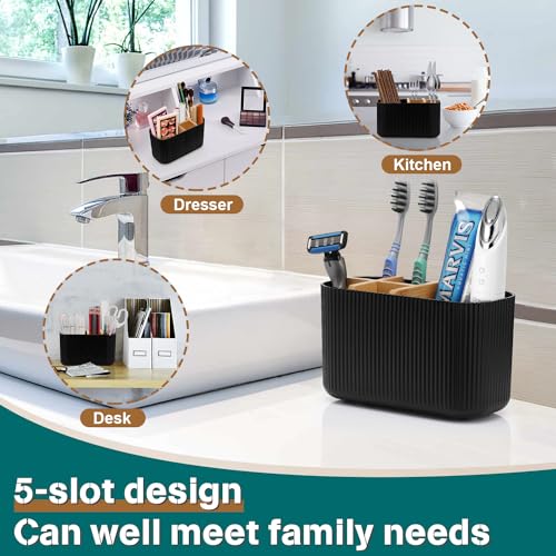 GFWARE Black Toothbrush Holder - Bamboo Toothbrush Holders for Bathrooms Electric Toothbrush Holder Organizer Kids Toothbrush Holders for Bathrooms Countertop - color: Black