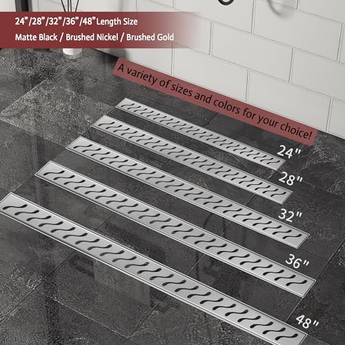 Linear Shower Drain, 24 inch Brushed Nickel | Including Hair Catcher and Removable Grate, 304 Stainless Steel, Easy to Install and Clean (Drain Base Not Included) - color: Brushed Nickel, size: 24 inch