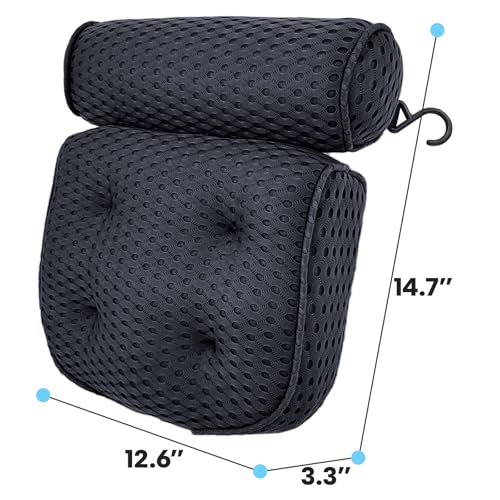 AEROiVi Luxury Bath Pillows for Tub Soft Mesh Strong 6 Suction Cups Black | Bath Pillow with laundry bag head and neck support Relaxing Bath Washable Quick-Dry Bath Accessories Spa Gifts - color: Black