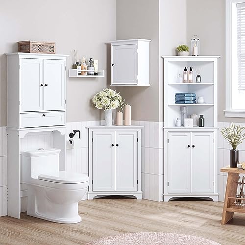 Spirich Small Medicine Cabinet, Bathroom Wall Cabinet Over Toilet, White | FSC-Certified MDF, Single Door, Adjustable Shelf, Compact Hidden Storage for Bathroom, Kitchen or Laundry - size: Single Door
