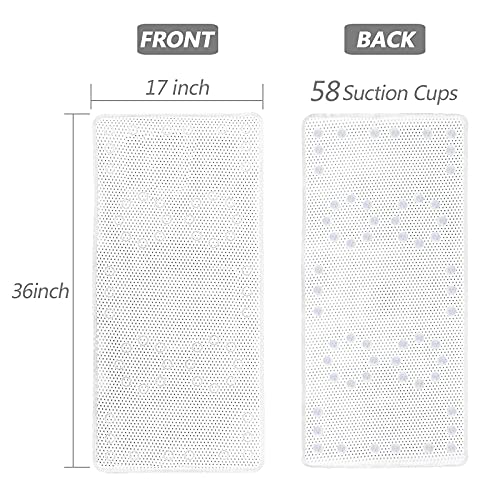 Shower and Bath Mat,Non-Slip Machine Washable and Extra Large Bathtub Mats with Drain Holes and Suction Cups Soft Foam Tub Mats-36” X 17”,White - color: White