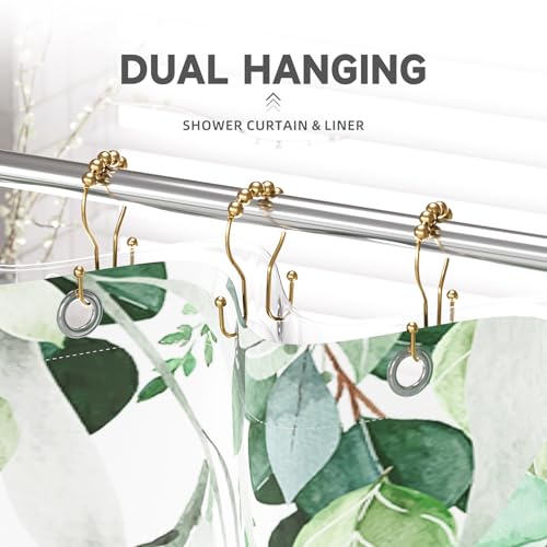 Bathway Shower Curtain Hooks, Shower Curtain Rings Rust Proof Double Hook Shower Curtain Hooks, 12 Pcs Dark Gold Shower Hooks for Shower Curtain, Shower Rings for Curtain, Metal Shower Rod Hooks - color: Dark Gold