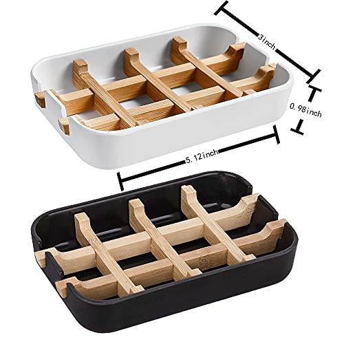 Aoheuo Modern Bamboo Fiber soap Holder and soap Dish Combination (Removable), White, 5.12 Long by 3 Wide, 0.98 inches high, Used in Kitchens, bathrooms, and bar Sinks - color: White, size: 1Pack (Bamboo)