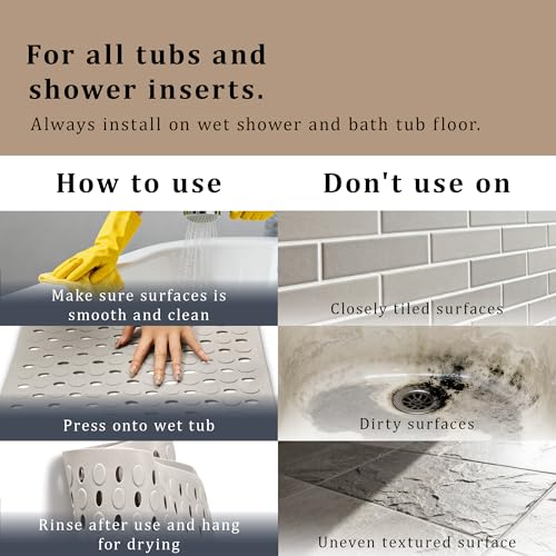 Non-Slip Bathtub Mats Bath Mat Machine Washable with Suction Cups for Tub, 39x15.5 inch, Grey - color: Grey