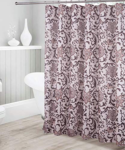Luxury Home Collection 16 Piece Embossed Memory Foam Non-Slip Bathroom Rug Set Includes Bath Rug Mat, Contour Mat, Toilet Lid Cover, Shower Curtain, and 12 Metal Roller Hooks (Coffee/Chocolate)