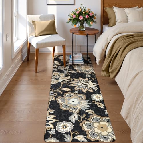 Lahome Floral Washable Runner Rug - 2x6 Runners for Hallways Non-Slip Low-Pile Kitchen Rug, Black Paisley Print Carpet for Laundry Bedroom Entryway ((2’X 6’, Blacak) | Low-Pile Kitchen Rug, Black Paisley Print Carpet for Laundry Bedroom Entryway (2' x 6',