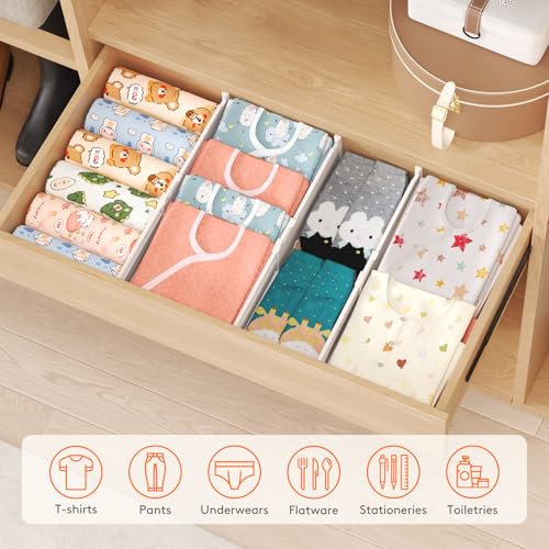 Lifewit 9 Pack 4" High Drawer Dividers, Adjustable Drawer Organizer Clothes | 13.8"-22.2" Expandable White Plastic Separators for Dresser, Kitchen, Cabinet, Nursery, Office, Socks & Underwear Storage - size: 4"H, 13.8-22.2"L