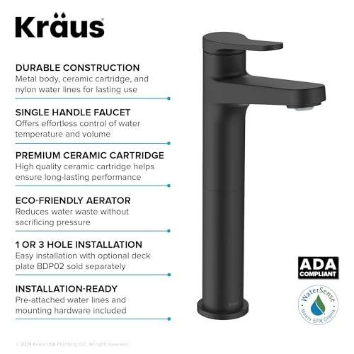 KRAUS Indy Bathroom Faucet for Vessel Sink in Matte Black, KVF-1410MB - color: Matte Black, style: Vessel
