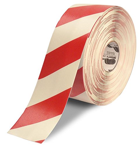 Mighty Line Diagonal Chevron Floor Marking Tape, 4 in White and Red | 100 ft Roll, for Workplace Safety, Caution, Warning, Hazard, Industrial Quality, Peel and Stick Adhesive Application - size: 4 inch, style: White With Red Chevrons