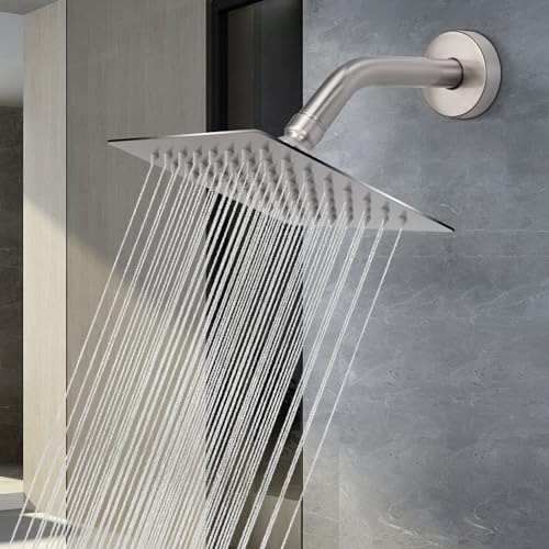 NearMoon Rain Shower Head, High Flow Stainless Steel Square Rainfall Shower, High Pressure Design, Awesome Shower Experience Even At Low Water Flow (6 Inch, Brushed Nickel) - color: Brushed Nickel, size: 6 Inch Square