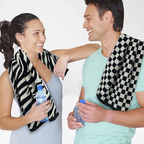 Jacquotha Bathroom Hand Towels 2 Style 4 Pack - Black Hand Towel | Checkered and Zebra, Cotton