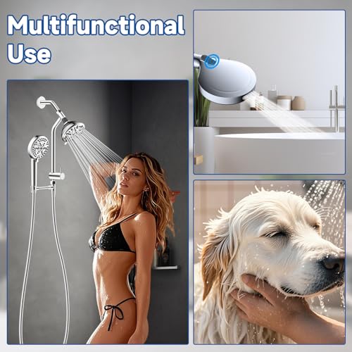 All Metal Dual Shower Head Easy Reach, High Pressure 10-Spray Handheld & Rainfall Shower Head Combo with Shower Extension Arm, 71" Hose, 3-way Diverter, Brass Shower Bracket, Chrome - color: Chrome, style: 5" Showerhead