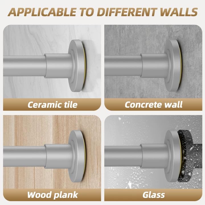 GXOACKJ Silver Shower Curtain Rods - 31-80 Inch Spring Tension Shower Rods for Bathroom, Adjustable, No Drilling, No Rust, Stainless Steel - color: Silver, size: 31-80