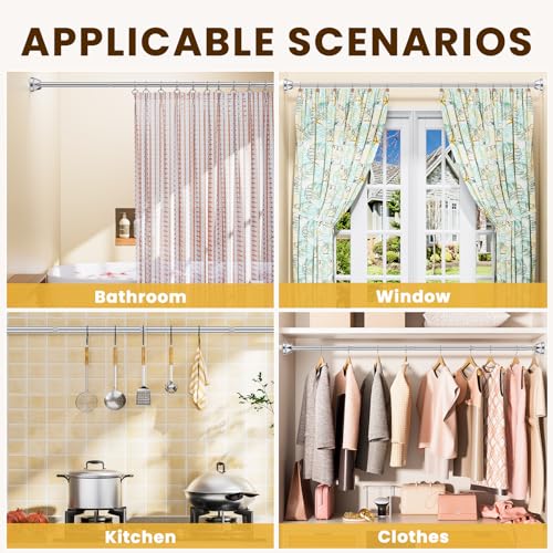 TITGIPE Shower Curtain Rod 32-80 Inches, No Drill Shower Rod Tension, Never Rust Anti-Slip Adjustable Shower Curtain Rod for Bathroom Window, Never Collapse, Easy to Use, Silver - color: Silver, size: 32-80 inches