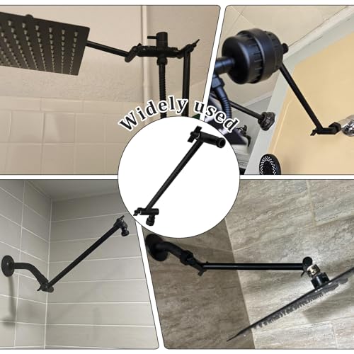 Rain Shower Head Extension 12 Inch Adjustable Rain Shower Head Extension Arm Stainless Steel Shower Head Holder G1/2 Universal Connector Compatible(Matte Black) - color: Matte Black