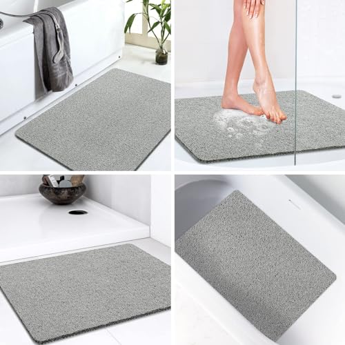 LuxStep Shower Mat Bathtub Mat Non-Slip Bath Mat with Drain, Quick Drying | 24x32 inch PVC Loofah Bathmat for Tub,Shower,Bathroom, Grey - color: Stylish Grey, size: 32" x 24"