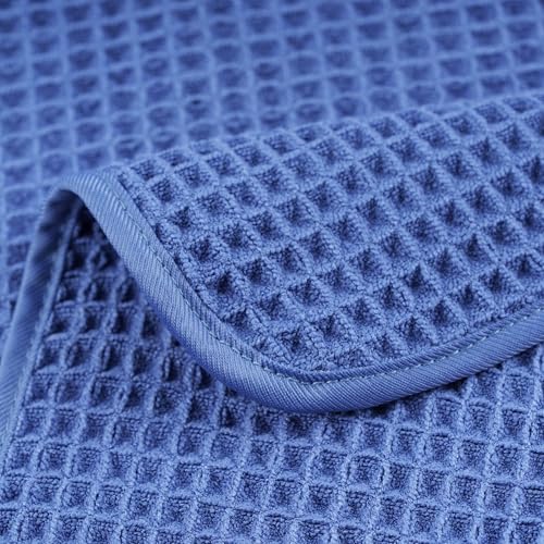 POLYTE 430 GSM Poly Blend Microfiber Quick Dry Waffle Hand Towel, 16x30 in | 4 Pack, Oversize, Lint Free, Quick Dry, Hanging Loop - color: Royal Blue
