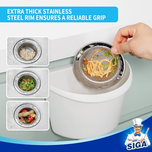 MR.SIGA Kitchen Sink Strainer, Stainless Steel Sink Drain Strainer, 2 Pack | Dishwasher safe sink strainer, outer diameter 4.33 inch/11 cm, inner diameter 3.23 inch/8.2cm