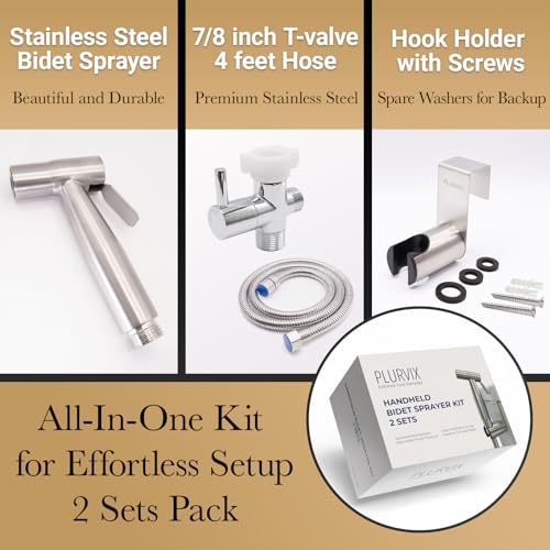 Handheld Bidet Sprayer for Toilet, Stainless Steel, 2 Sets | Adjustable Water Pressure, Stainless Steel Jet Spray Kit with Bidet Hose, Feminine Wash, Muslim Shower, Diaper Cleaning - color: Stainless Steel, size: 2 Sets