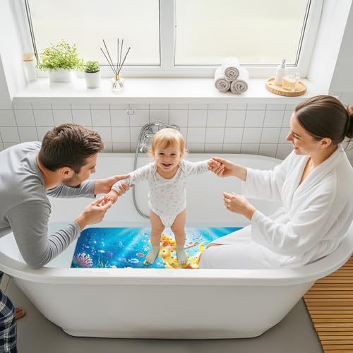 Upgrade Cartoon Baby Bath Mat Non Slip - 40"x16" Extra Long Bathtub Mat for Baby Eco Friendly Durable Bath Mat for Tub Non Slip Kids Tub Mat with Suction Cups, Machine Washable and No Fading, Mermaid - color: G-mermaid-4