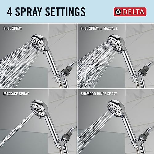 Delta Faucet 4-Spray Handheld Shower Head, Chrome Shower Head with Hose, Showerheads & Handheld Showers, Handheld Shower Heads, Detachable Shower Head, Hand Shower 1.75 GPM, Chrome 75413 - color: Chrome