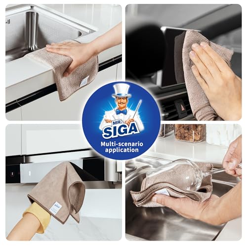 MR.SIGA Microfiber Cleaning Cloths, Streak Free Microfiber Towels, 12 Pack | All-purpose microfiber cloths, ultra absorbent, reusable household cleaning towels, Wheat, 32 x 32 cm(12.6 x 12.6 inch) - color: Wheat