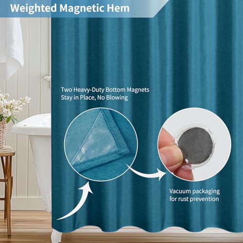 2-in-1 Waterproof Fabric Shower Curtain,No Separate Liner Needed,Linen Textured,Effortless Cleaning & Washable Bathroom Shower Curtain Set with 12 Plastic Hooks,72"x72",Ocean Blue - color: Ocean Blue, size: 72"W x 72"L (Pack of 1)