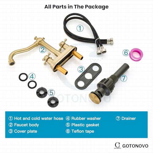 gotonovo 4 Inch Centerset Bathroom Faucet 2 Cross Handles Deck Mount 2 Hole Lavatory Vanity Utility Mixer Tap with Water Supply Hoses and Pop Up Drain RV Farmhouse, Brushed Gold - color: Brushed Gold