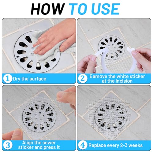 50 PCS Disposable Shower Drain Hair Catcher, 3.54 Inches Round | Stickers for Bath & Kitchen, For Human & Pet Hair, Mesh for Bathtub & Laundry, Drain Cover - size: Round - 50 Packs