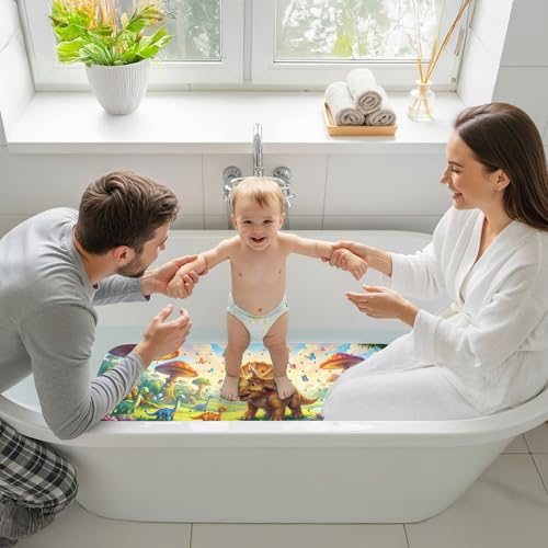 Upgrade Cartoon Baby Bath Mat Non Slip - 40"x16" Extra Long Bathtub Mat for Baby Eco Friendly Durable Bath Mat for Tub Non Slip Kids Tub Mat with Suction Cups, Machine Washable and No Fading, Dinosaur - color: I-dinosaur-2