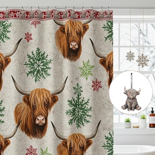 Roowest 12 Pcs Highland Cow Shower Curtain Hooks Western Shower Curtain Hooks Stainless Steel Rust Resistant Rings Hangers for Winter Farmhouse Rustic Bathroom Decor - style: Highland Cow