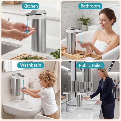 Automatic Soap Dispenser Touchless, 11.8oz/350ml Stainless Steel Hand Soap Dispenser with 4-Level Adjustable Rechargeable Sensor Dispenser Pump,Liquid Soap Dispenser for Kitchen Bathroom