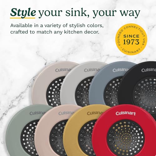 Cuisinart Stainless Steel Kitchen Sink Drain Strainer, 2-Pack, 4.35" | Fits standard 3.5in drains, silicone base and mesh, scratch-safe on steel or porcelain, enamel-coated to resist rust - color: Light Gray