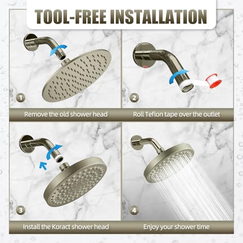 Shower Head High Pressure Rain Premium Quality Luxury Design Anti-Clogging Silicone Nozzles Adjustable Replacement for Bathroom Shower Heads (6 inch Round) - color: Nickel